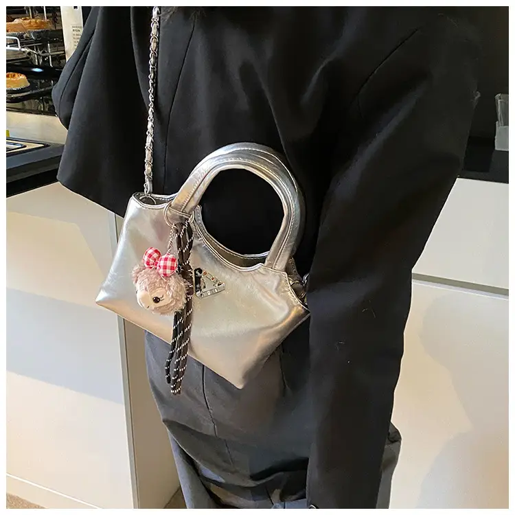 Women's Silver Chain Shoulder Bag with Cute Doll Design — feature 23