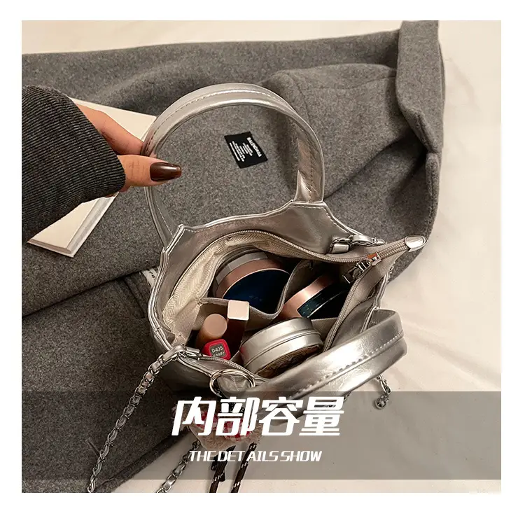 Women's Silver Chain Shoulder Bag with Cute Doll Design — feature 4