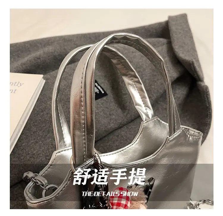 Women's Silver Chain Shoulder Bag with Cute Doll Design — feature 8