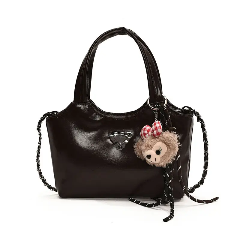Women's Silver Chain Shoulder Bag with Cute Doll Design - Image 2