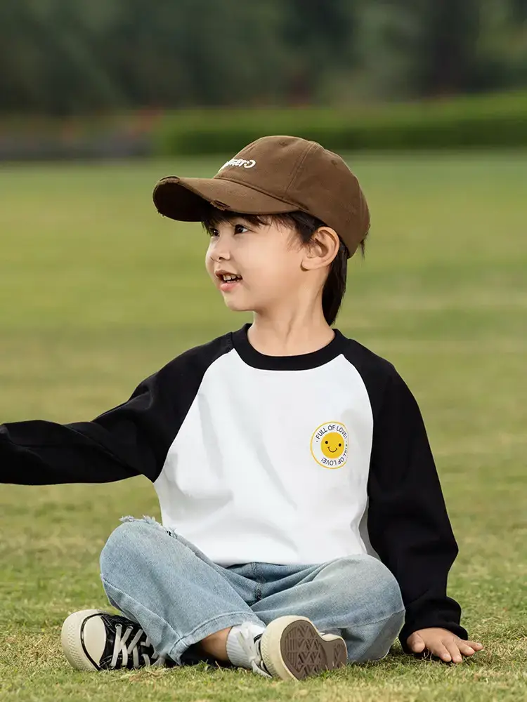 Kids Raglan Sleeve T-Shirt White Black Boys All Season - Image 3