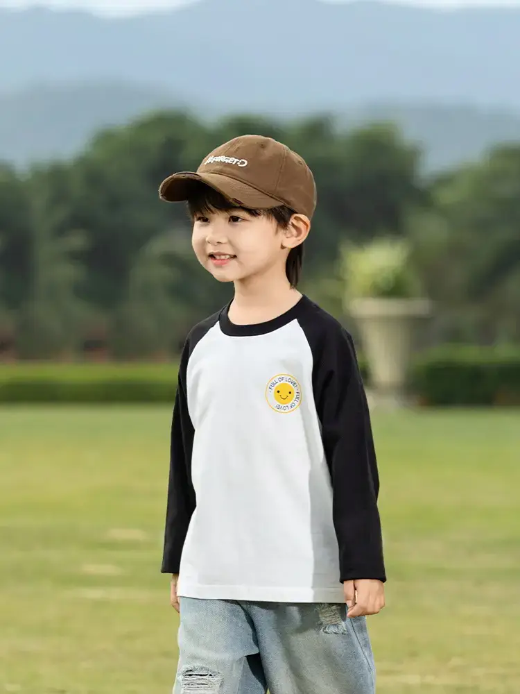 Kids Raglan Sleeve T-Shirt White Black Boys All Season - Image 4