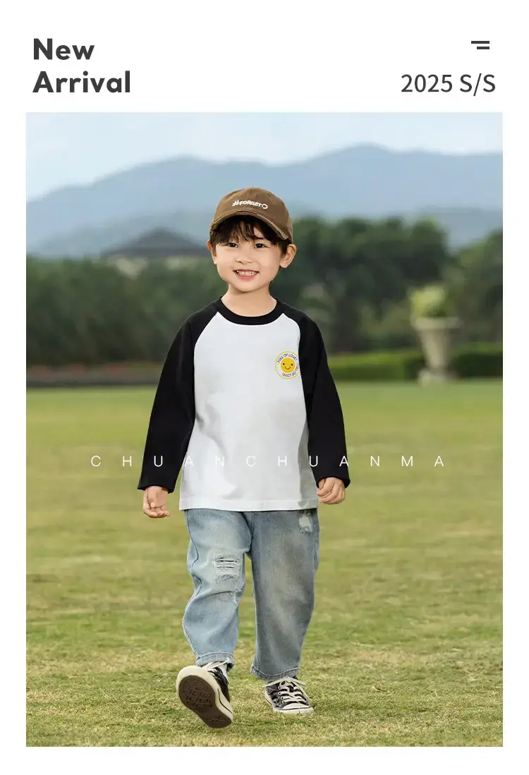 Kids Raglan Sleeve T-Shirt White Black Boys All Season — feature 1