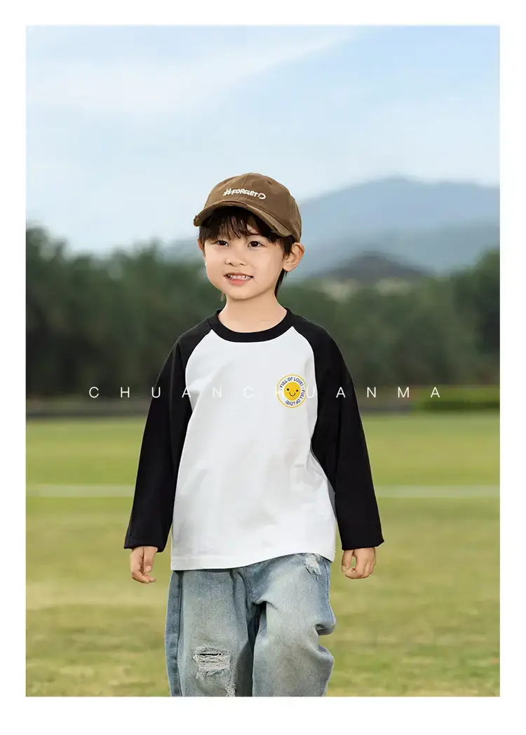 Kids Raglan Sleeve T-Shirt White Black Boys All Season — feature 11