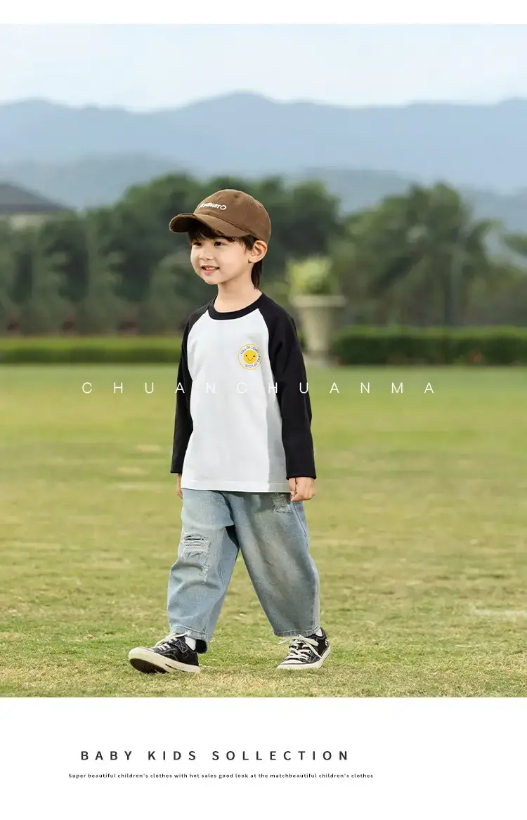 Kids Raglan Sleeve T-Shirt White Black Boys All Season — feature 13