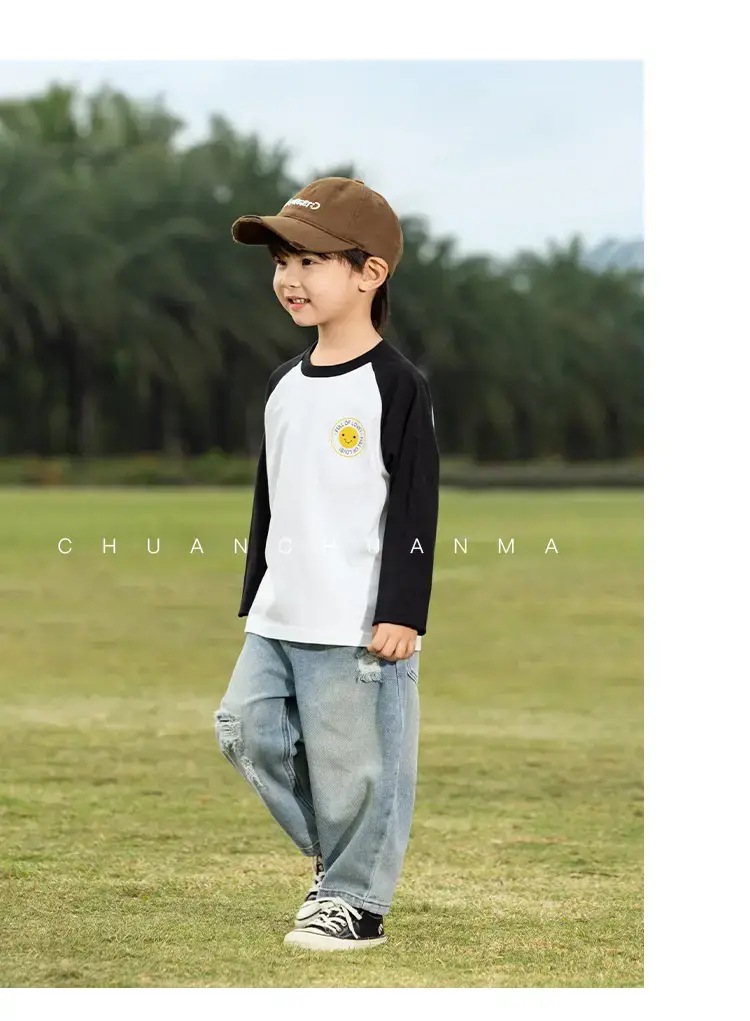 Kids Raglan Sleeve T-Shirt White Black Boys All Season — feature 14
