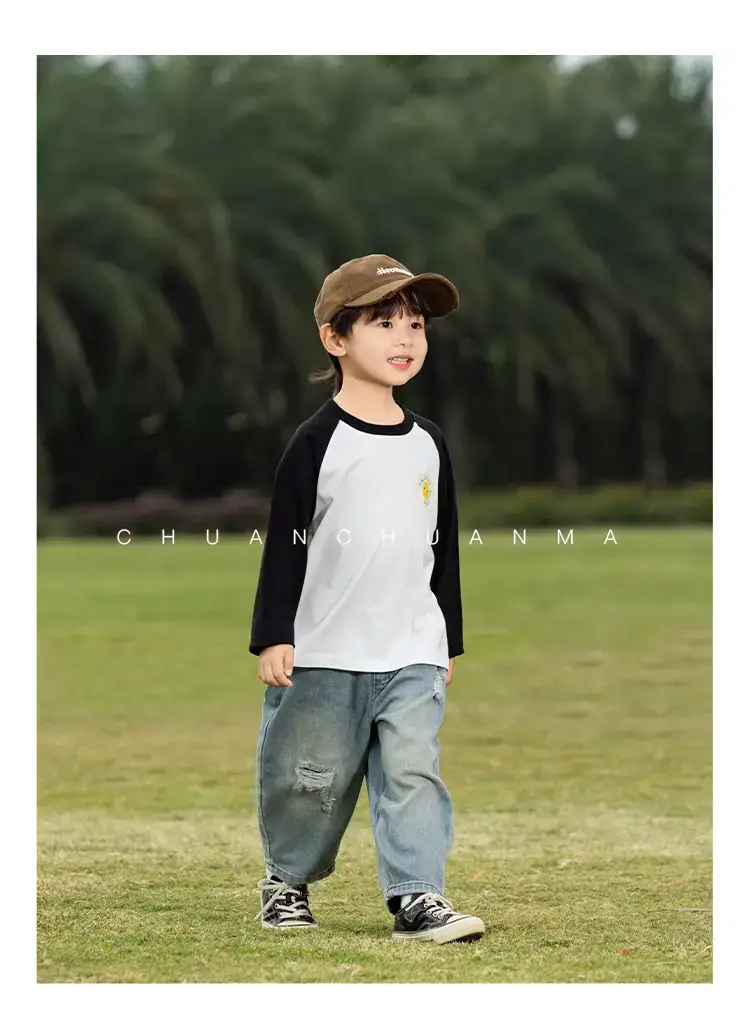 Kids Raglan Sleeve T-Shirt White Black Boys All Season — feature 15