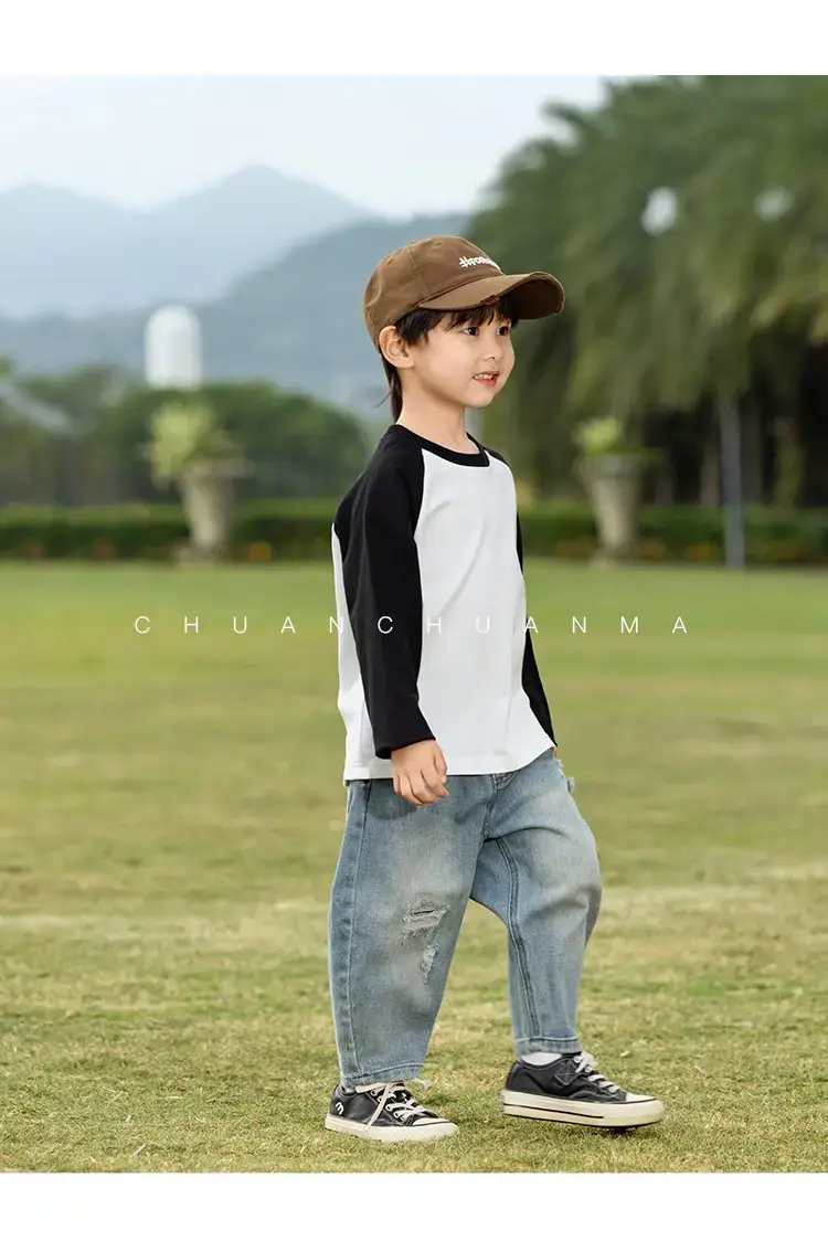 Kids Raglan Sleeve T-Shirt White Black Boys All Season — feature 16