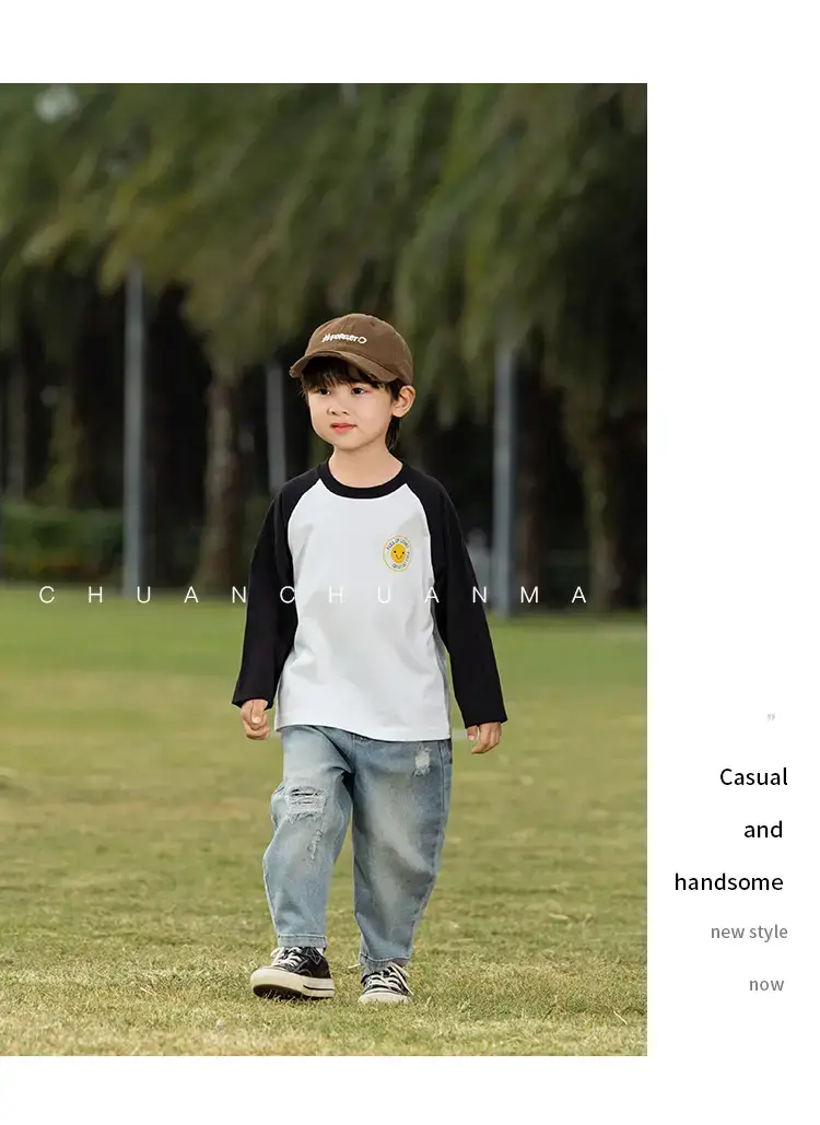 Kids Raglan Sleeve T-Shirt White Black Boys All Season — feature 17