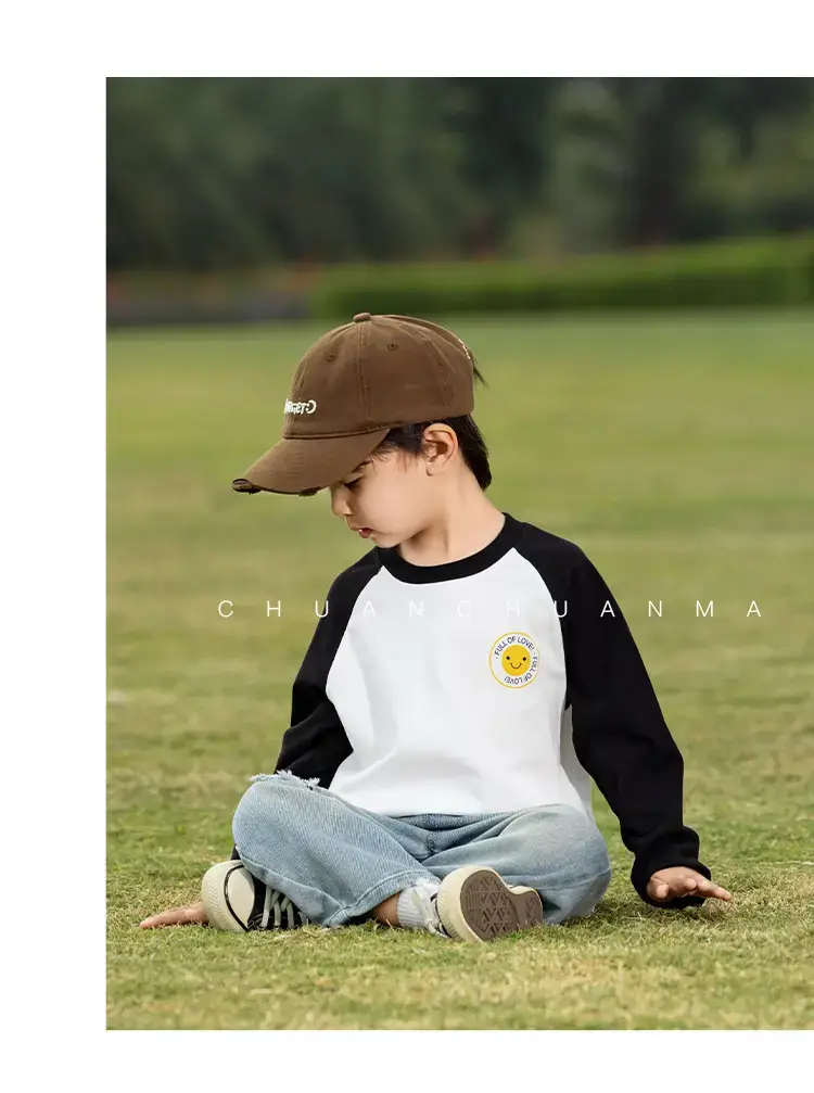 Kids Raglan Sleeve T-Shirt White Black Boys All Season — feature 18