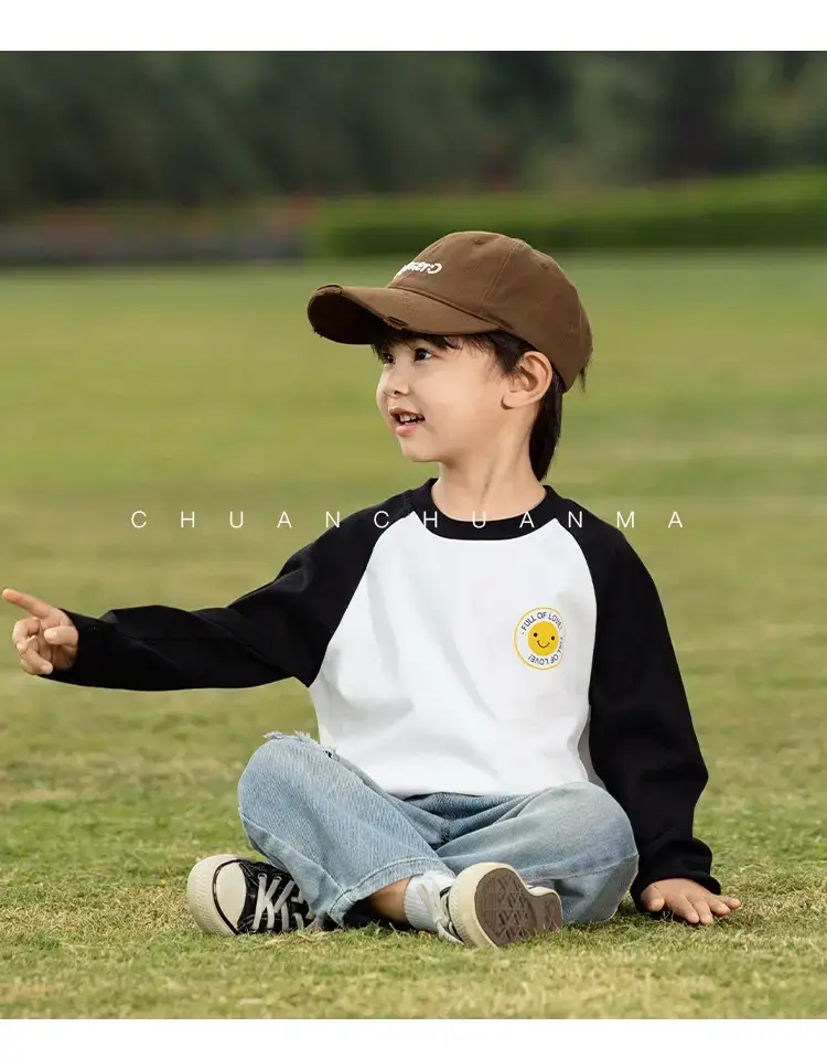 Kids Raglan Sleeve T-Shirt White Black Boys All Season — feature 20