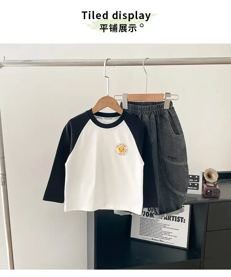 Kids Raglan Sleeve T-Shirt White Black Boys All Season — feature 7