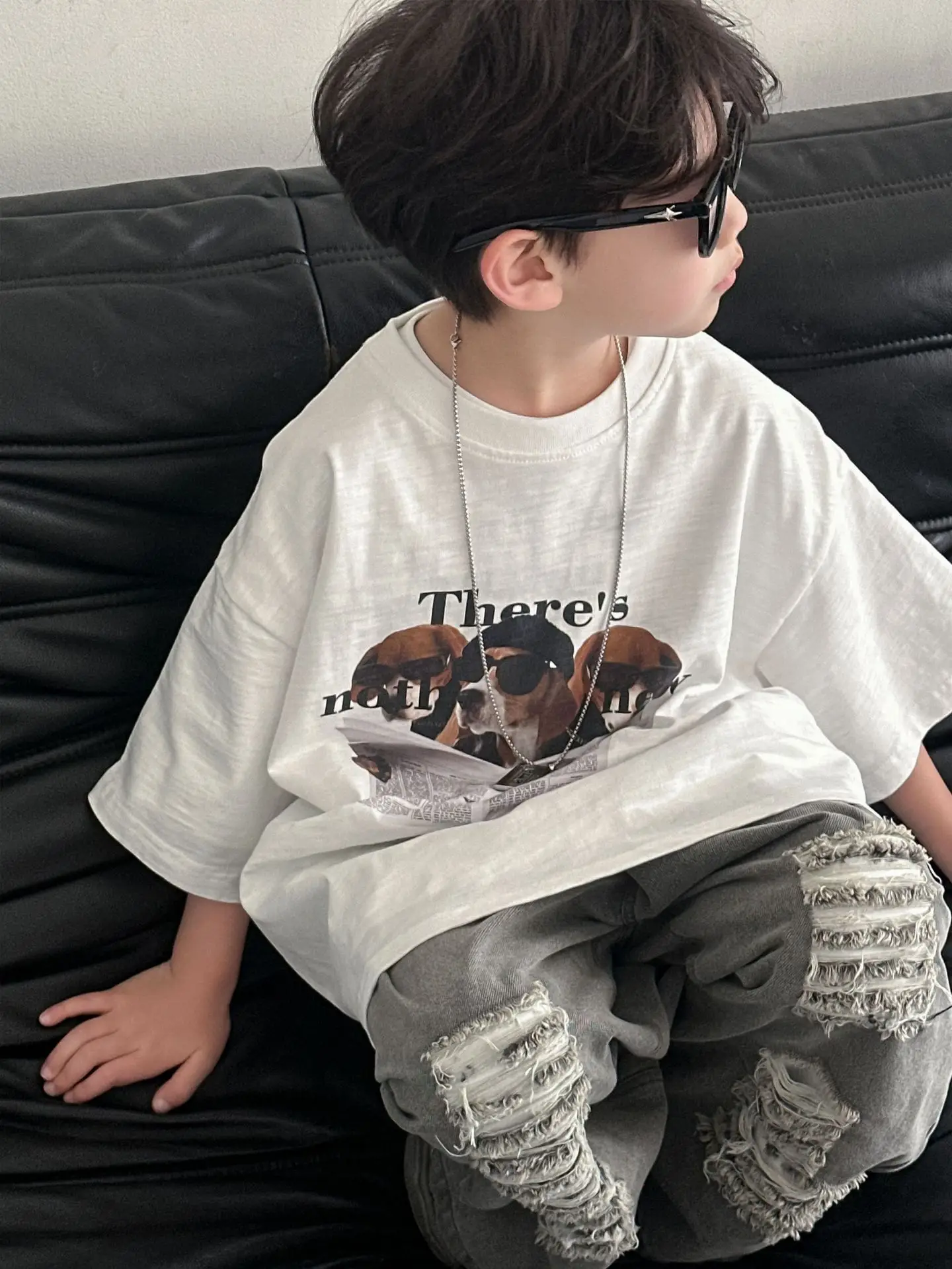 Boy Cotton Graphic T-Shirt White Medium Summer Wear
