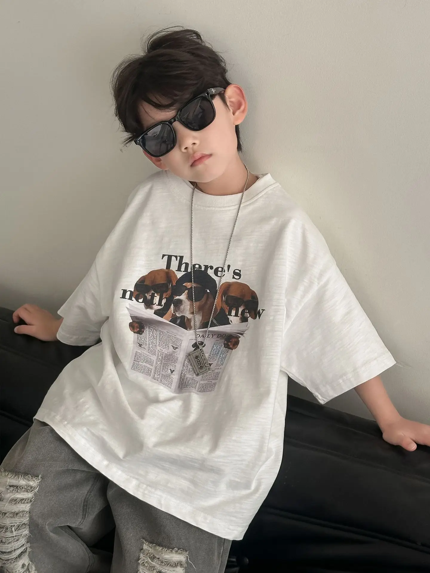 Boy Cotton Graphic T-Shirt White Medium Summer Wear — feature 8