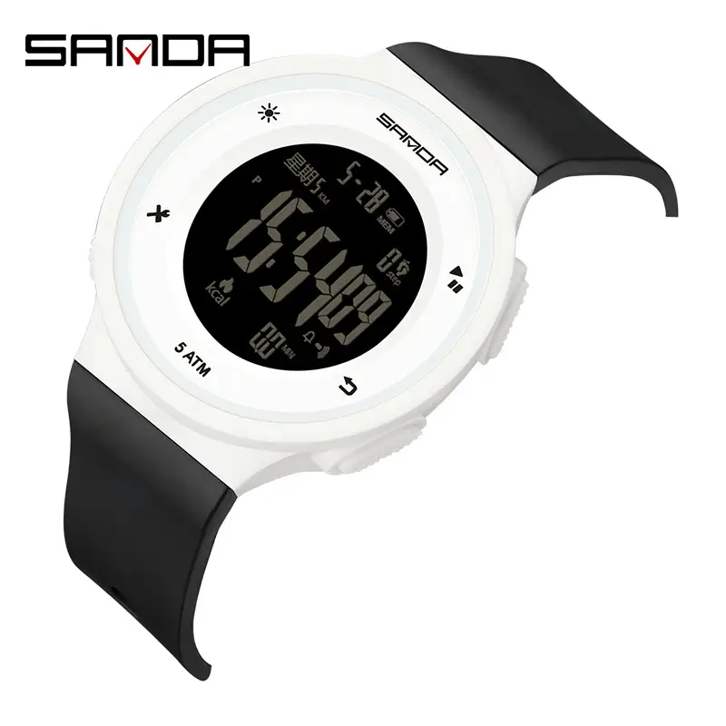 Sanda Digital Step Calorie Male Sports Watch Black White