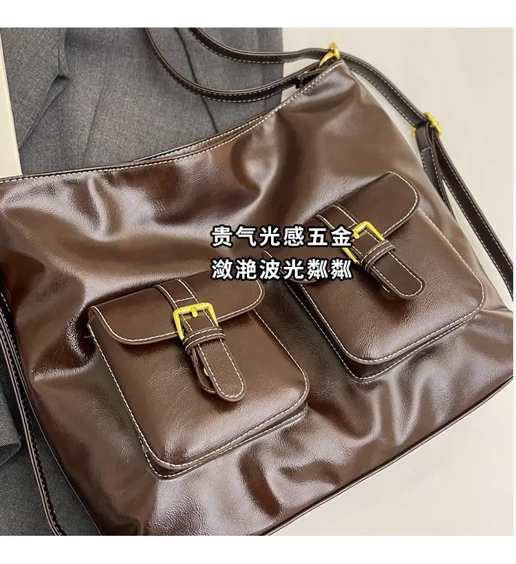 Women Retro Brown Leather Shoulder Bag with Teddy Bear Charm — feature 3