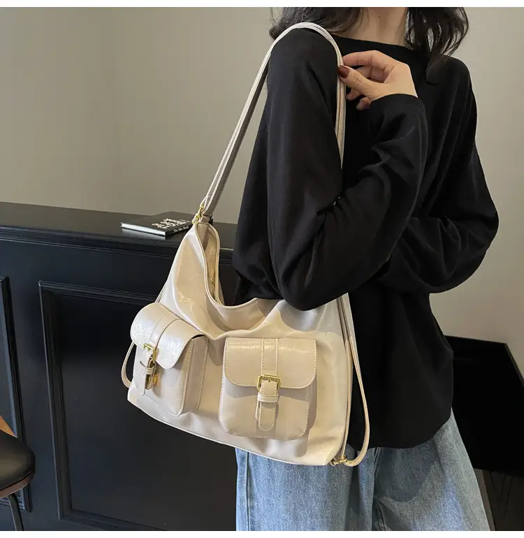Women Retro Brown Leather Shoulder Bag with Teddy Bear Charm — feature 33
