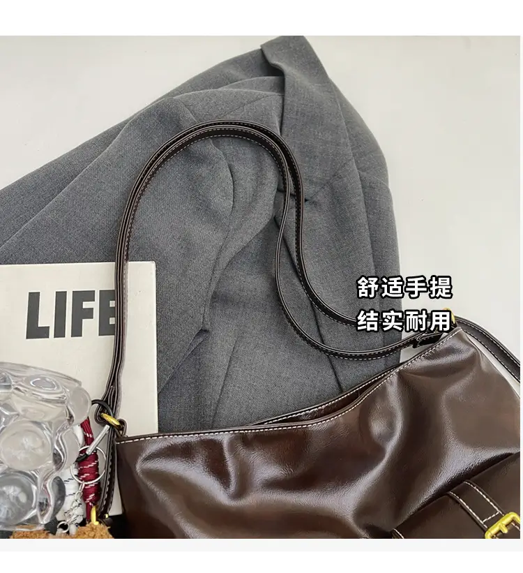Women Retro Brown Leather Shoulder Bag with Teddy Bear Charm — feature 5
