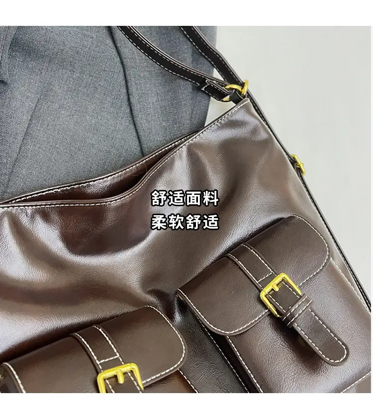 Women Retro Brown Leather Shoulder Bag with Teddy Bear Charm — feature 6