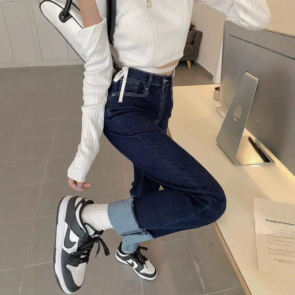 Dark Blue Slim Fit High Waist Jeans for Women