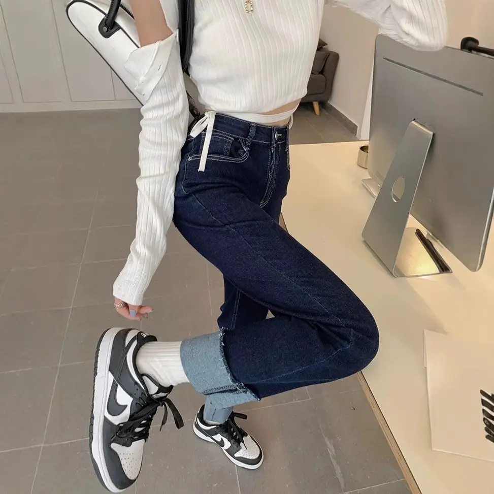Dark Blue Slim Fit High Waist Jeans for Women