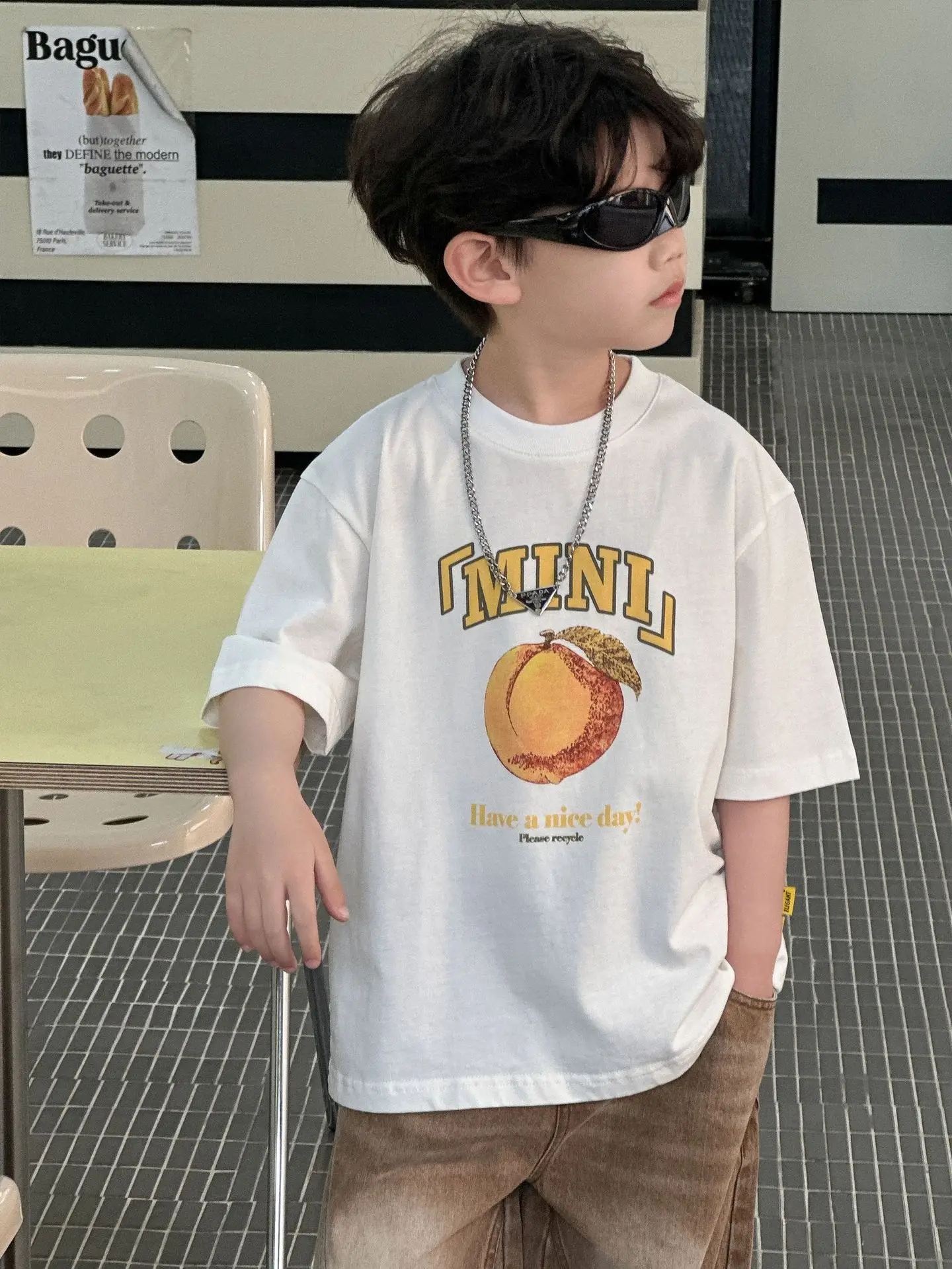 Boys Pure Cotton Summer T-Shirt White T-Neck