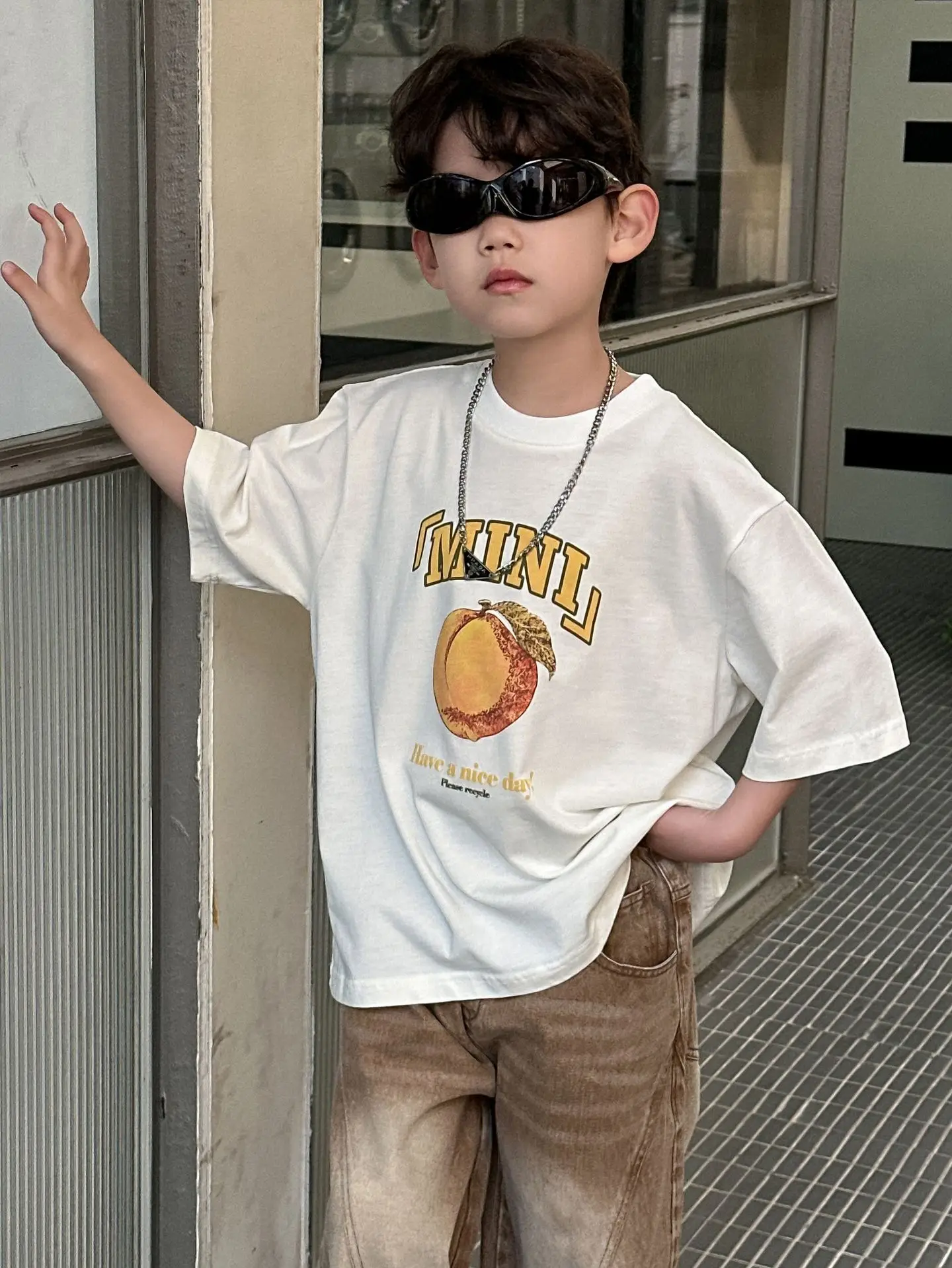 Boys Pure Cotton Summer T-Shirt White T-Neck