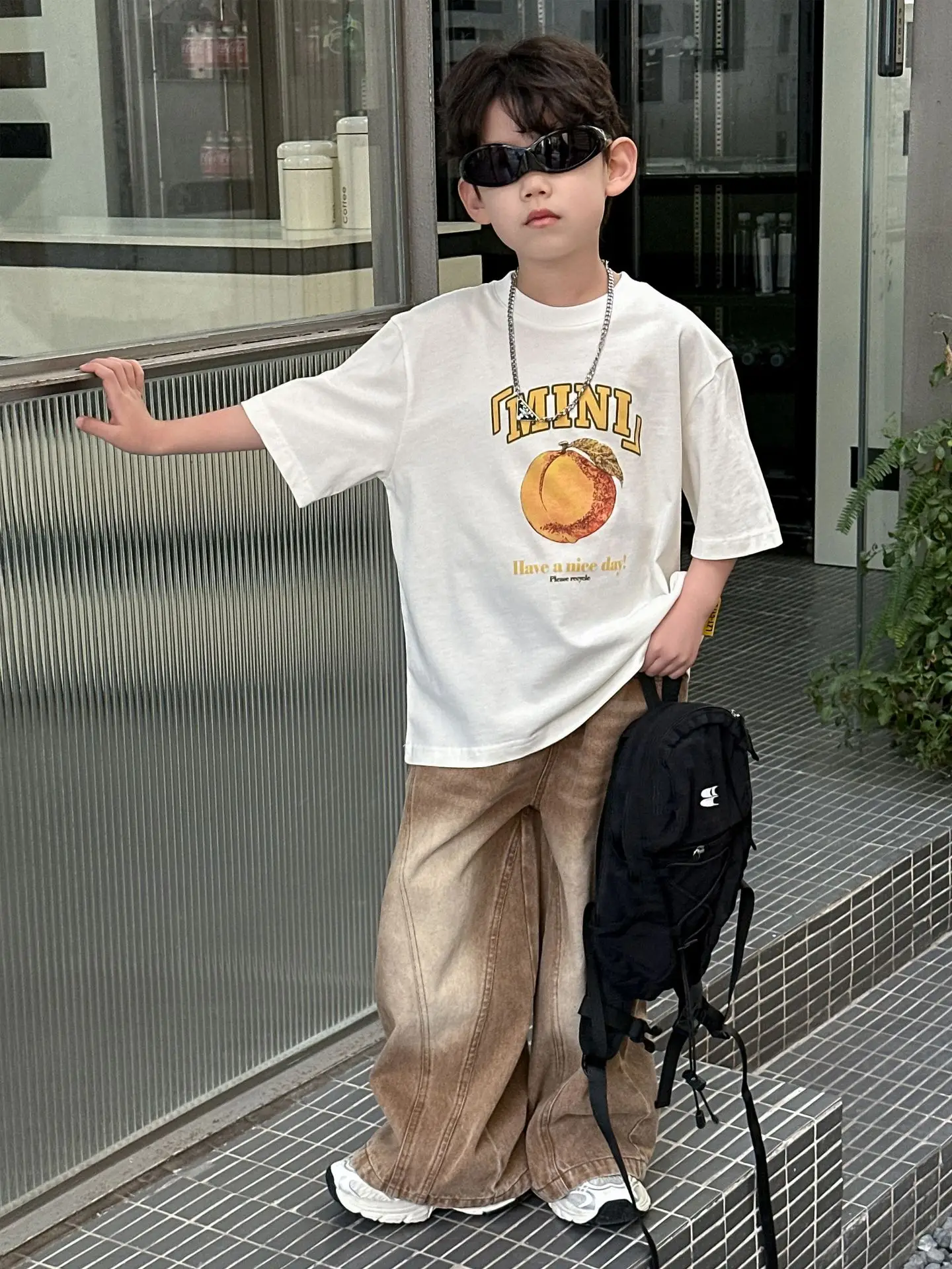 Boys Pure Cotton Summer T-Shirt White T-Neck — feature 10