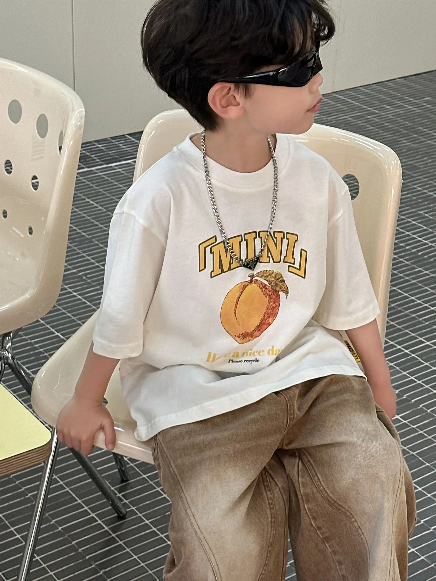 Boys Pure Cotton Summer T-Shirt White T-Neck — feature 21