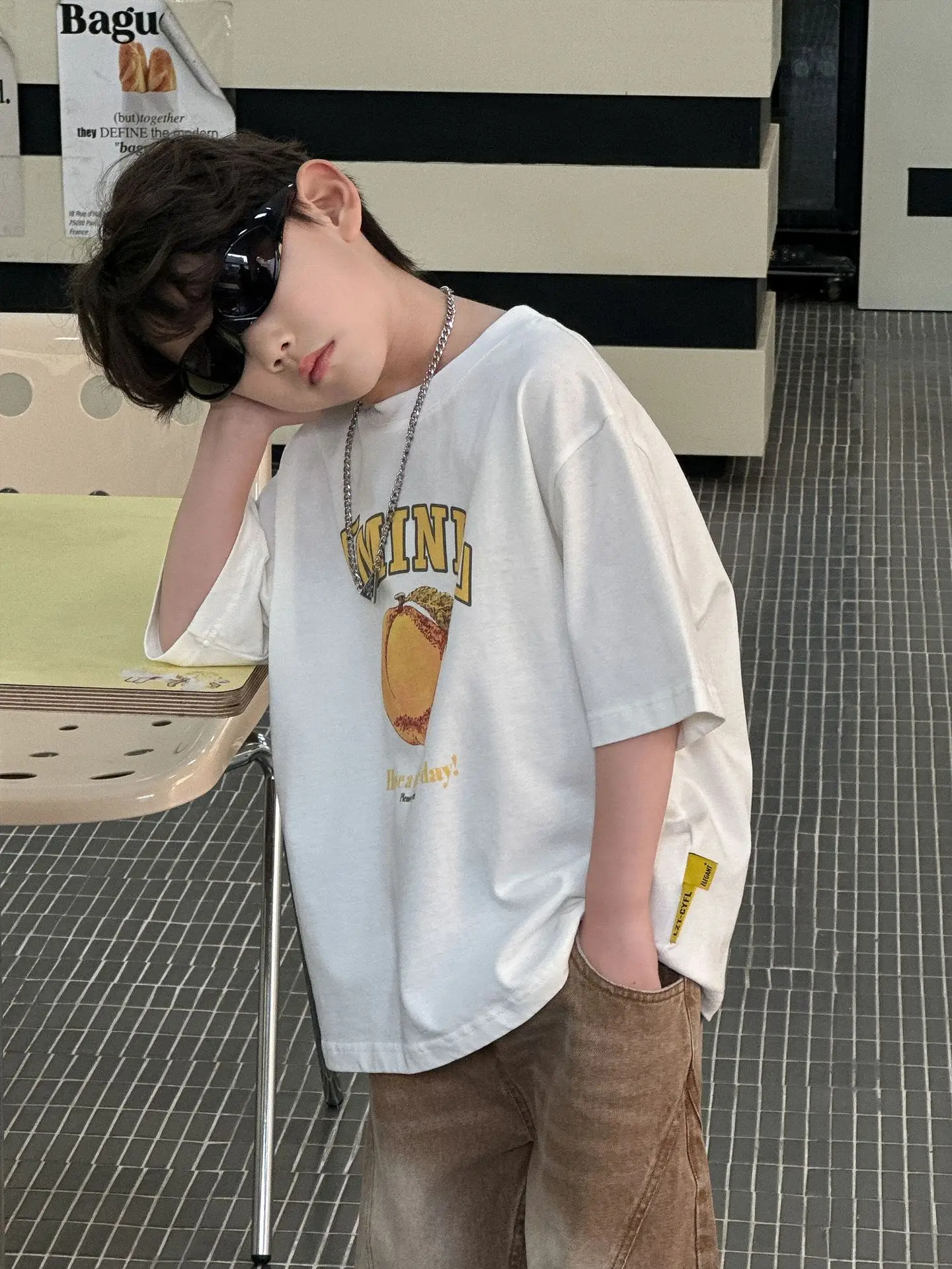 Boys Pure Cotton Summer T-Shirt White T-Neck — feature 4