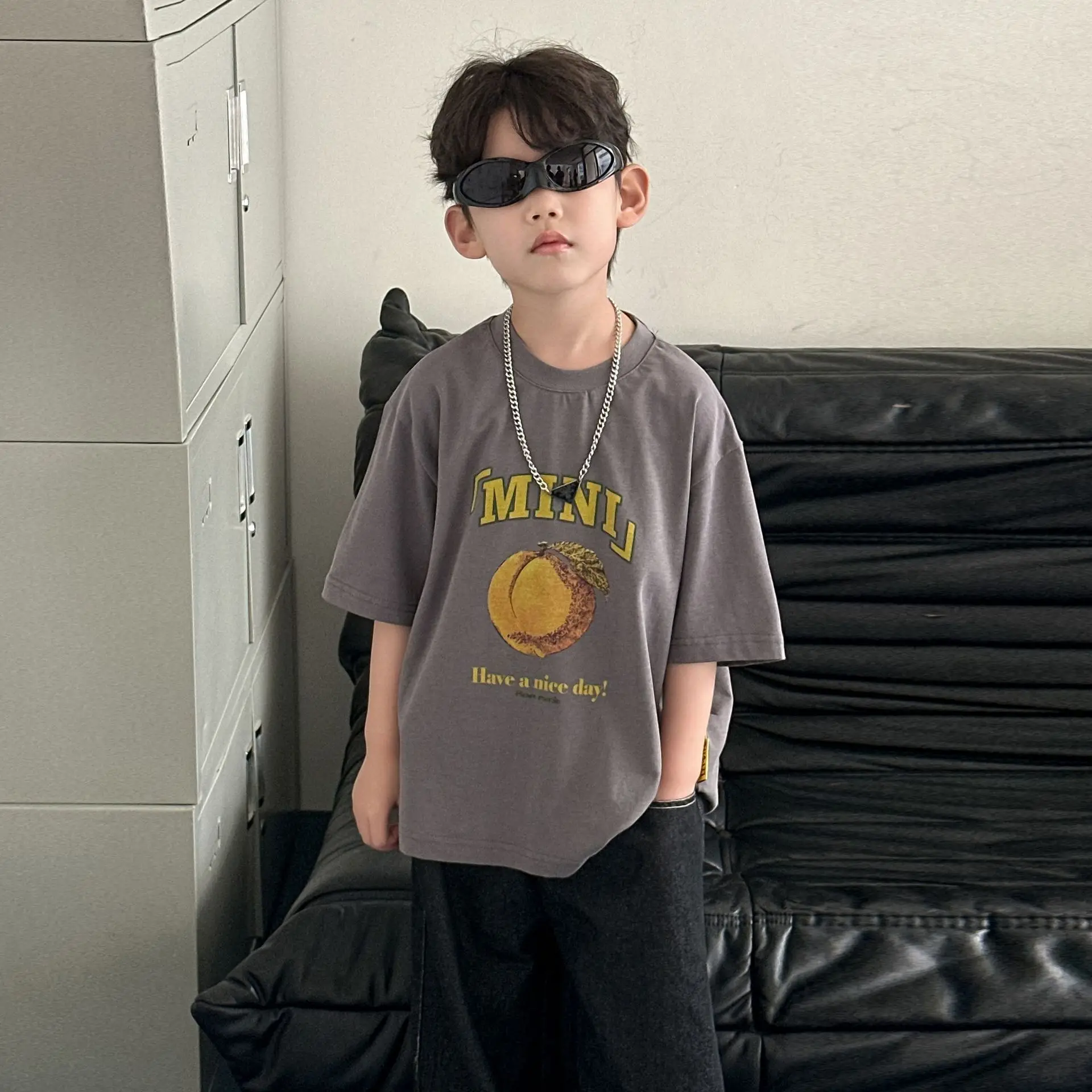 Boys Pure Cotton Summer T-Shirt White T-Neck
