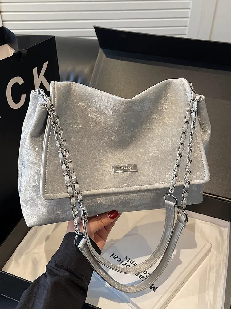 Korean Style Silver Chain Shoulder Bag for Women