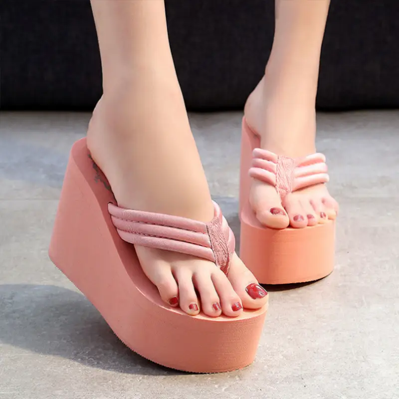 Bohemian Women's 11cm Flip-Flops Summer Non-Slip Thick Slippers Sandals Mid-Heel Beach Shoes Trendy Korean - Image 3
