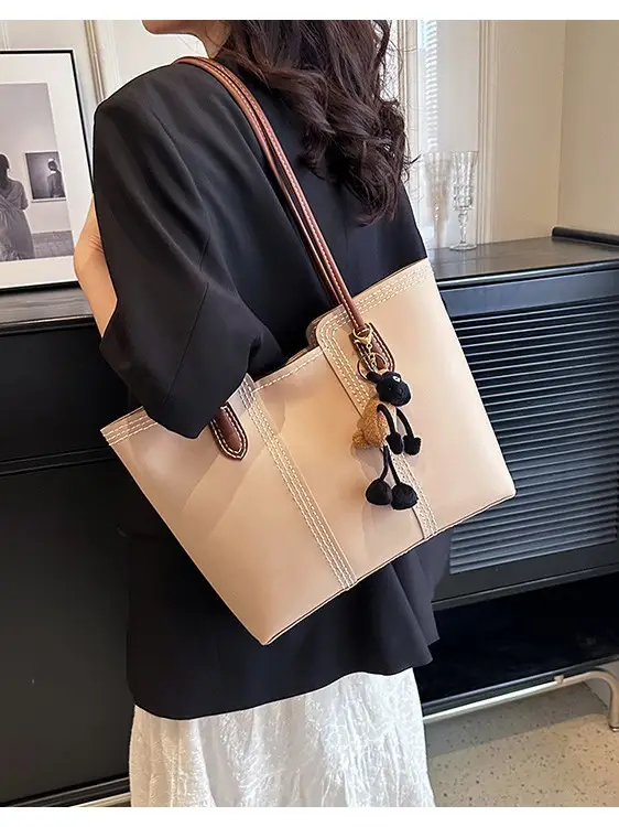 Brown DIY Handmade Stitching Tote Bag Large Capacity - Image 5