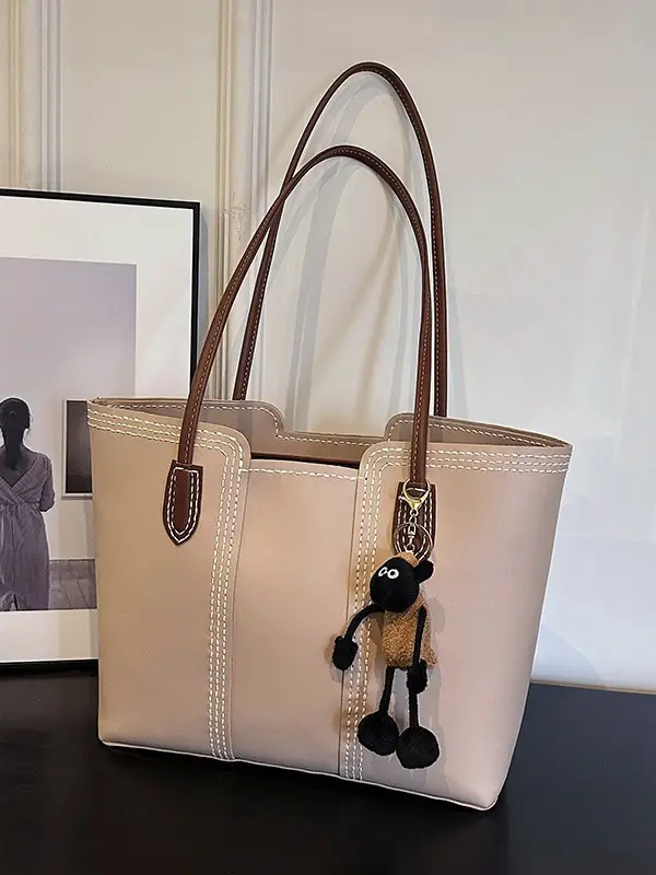 Brown DIY Handmade Stitching Tote Bag Large Capacity - Image 6