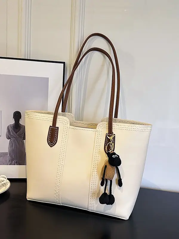 Brown DIY Handmade Stitching Tote Bag Large Capacity - Image 7