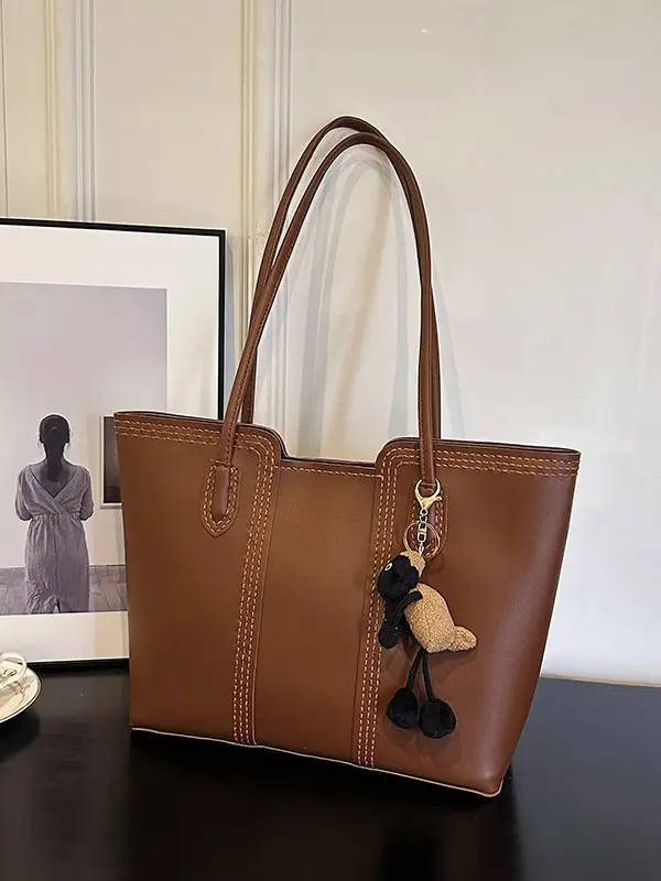 Brown DIY Handmade Stitching Tote Bag Large Capacity - Image 8