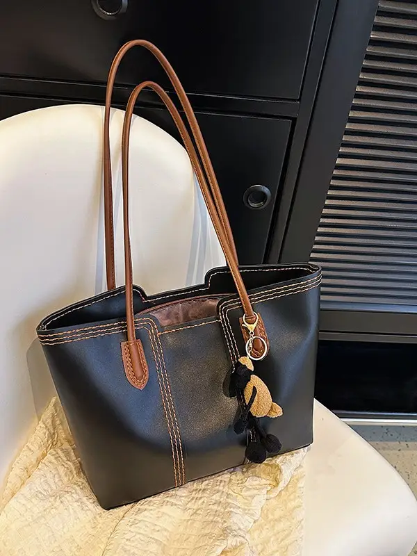 Brown DIY Handmade Stitching Tote Bag Large Capacity - Image 9