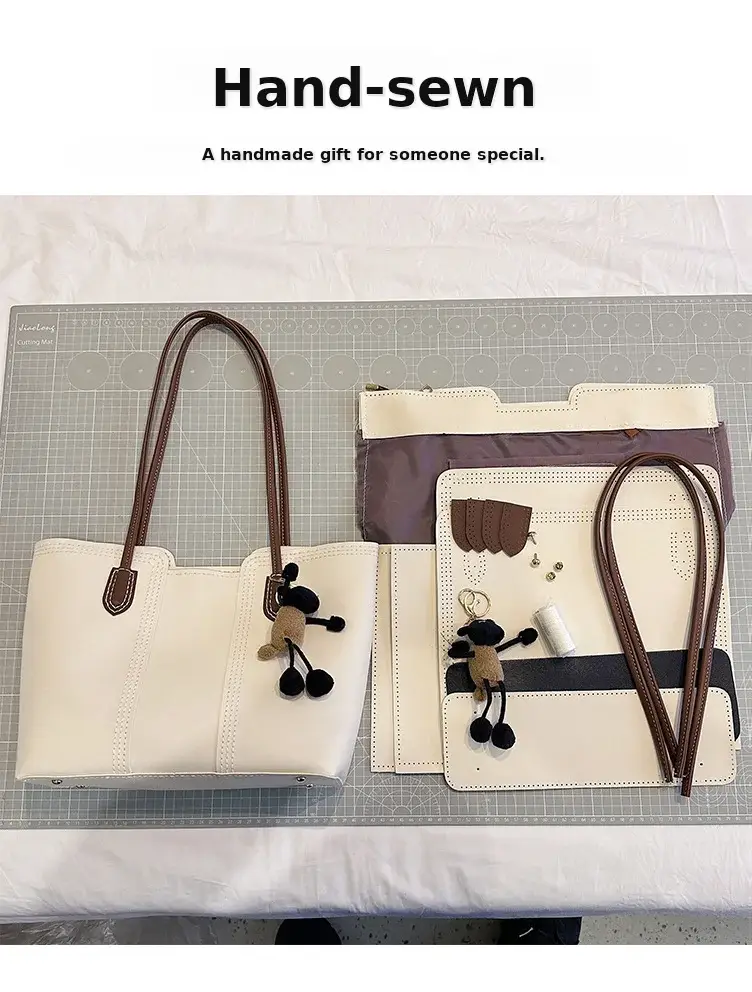 Brown DIY Handmade Stitching Tote Bag Large Capacity — feature 1