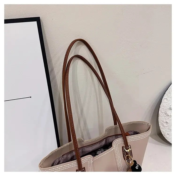Brown DIY Handmade Stitching Tote Bag Large Capacity — feature 2
