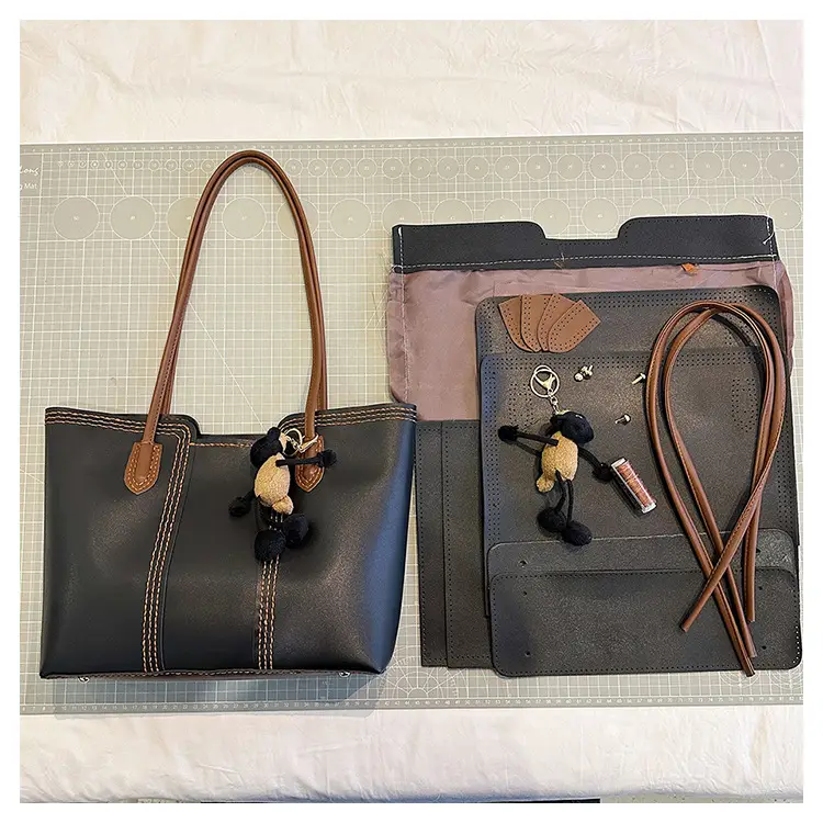 Brown DIY Handmade Stitching Tote Bag Large Capacity - Image 2