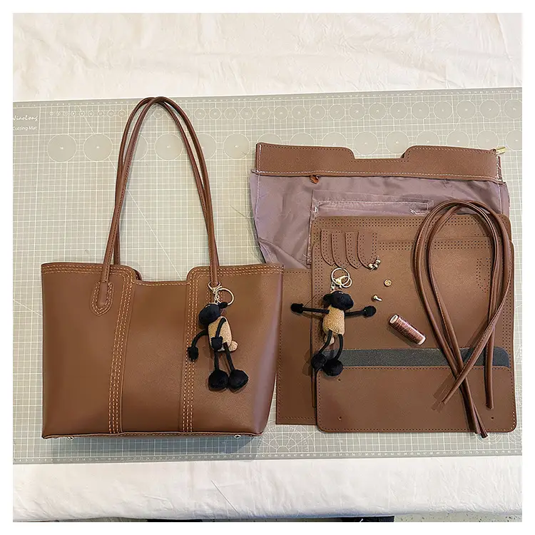 Brown DIY Handmade Stitching Tote Bag Large Capacity - Image 3
