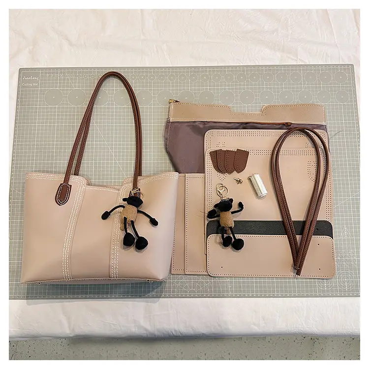 Brown DIY Handmade Stitching Tote Bag Large Capacity - Image 4