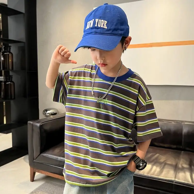 Boy's Striped Cotton T-Shirt Summer Wear - Image 4