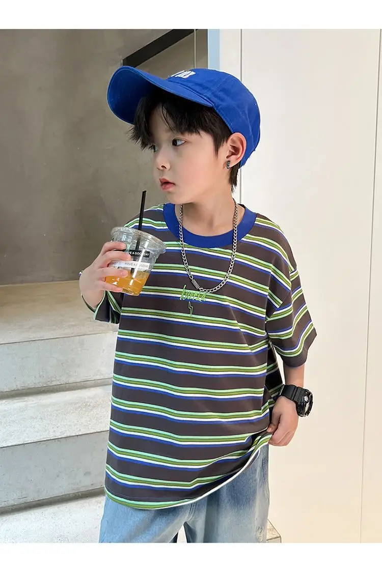 Boy's Striped Cotton T-Shirt Summer Wear — feature 16
