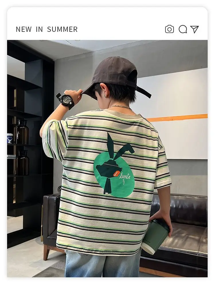 Boy's Striped Cotton T-Shirt Summer Wear — feature 2