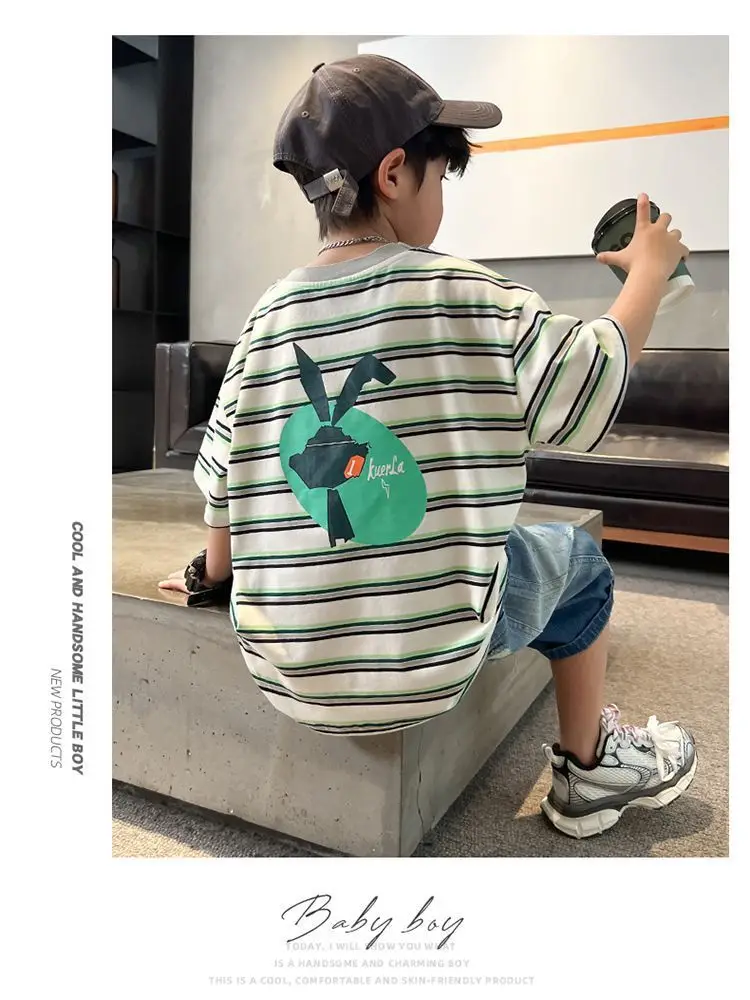 Boy's Striped Cotton T-Shirt Summer Wear — feature 8