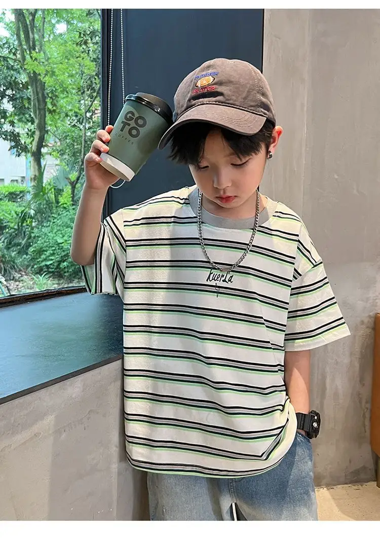 Boy's Striped Cotton T-Shirt Summer Wear — feature 9