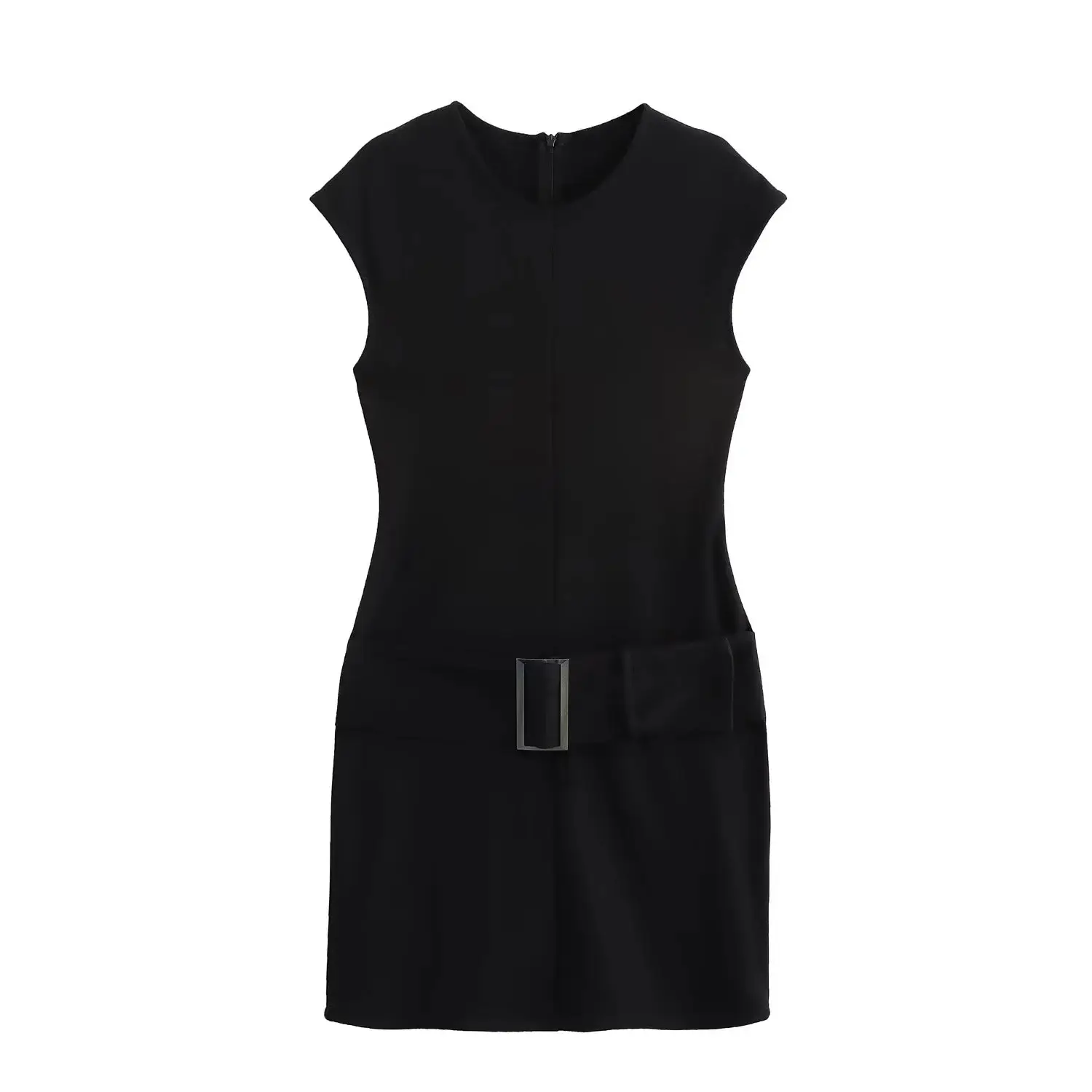 Cross-Border Dress Belted Sleeveless Black Checkered Black - Image 3
