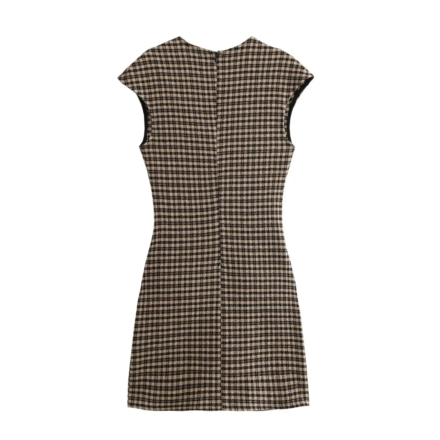 Cross-Border Dress Belted Sleeveless Black Checkered Black — feature 6